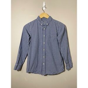 Lands End Boys Blue Gingham Button Down Shirt Long Sleeve Size M 10 12